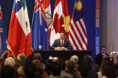 Minister for Trade, Tourism and Investment, the Hon Steven Ciobo MP, signing the Comprehensive and Progressive Agreement for Trans-Pacific Partnership in Santiago, Chile on 8 March 2018