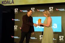 Photo of Emerging Exporter Winner, Koala Sleep accepting award