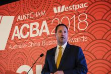 Federal Minister for Trade, Tourism & Investment Steven Ciobo speaking at the Shanghai AustCham Awards Dinner Photo credit: DFaT/Chris Crerar(c)DFaT Australia / High res filename reference: 5186